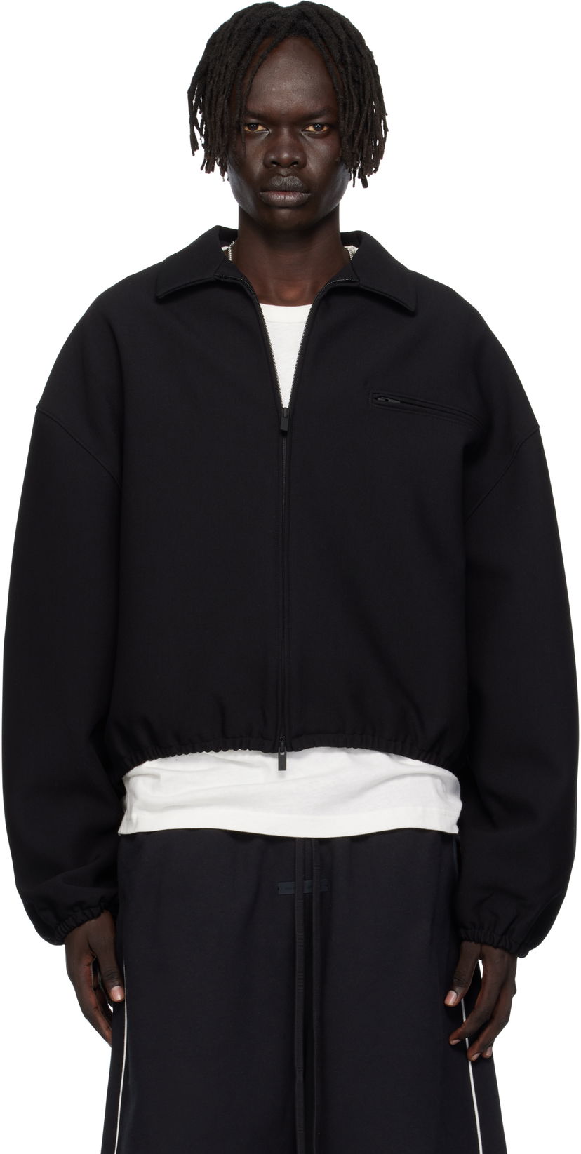 Jakna Fear of God ESSENTIALS Bonded Canvas Zip-Up Jacket Črna | 202SP258060F