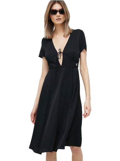 Obleke CALVIN KLEIN Jeans Crepe Midi Dress Črna | J20J221140.PPYX