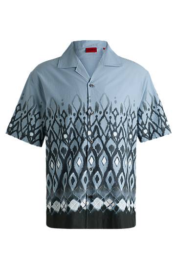 Srajce BOSS Oversized Cotton Shirt with Hand-Painted Print Modra | 50539218