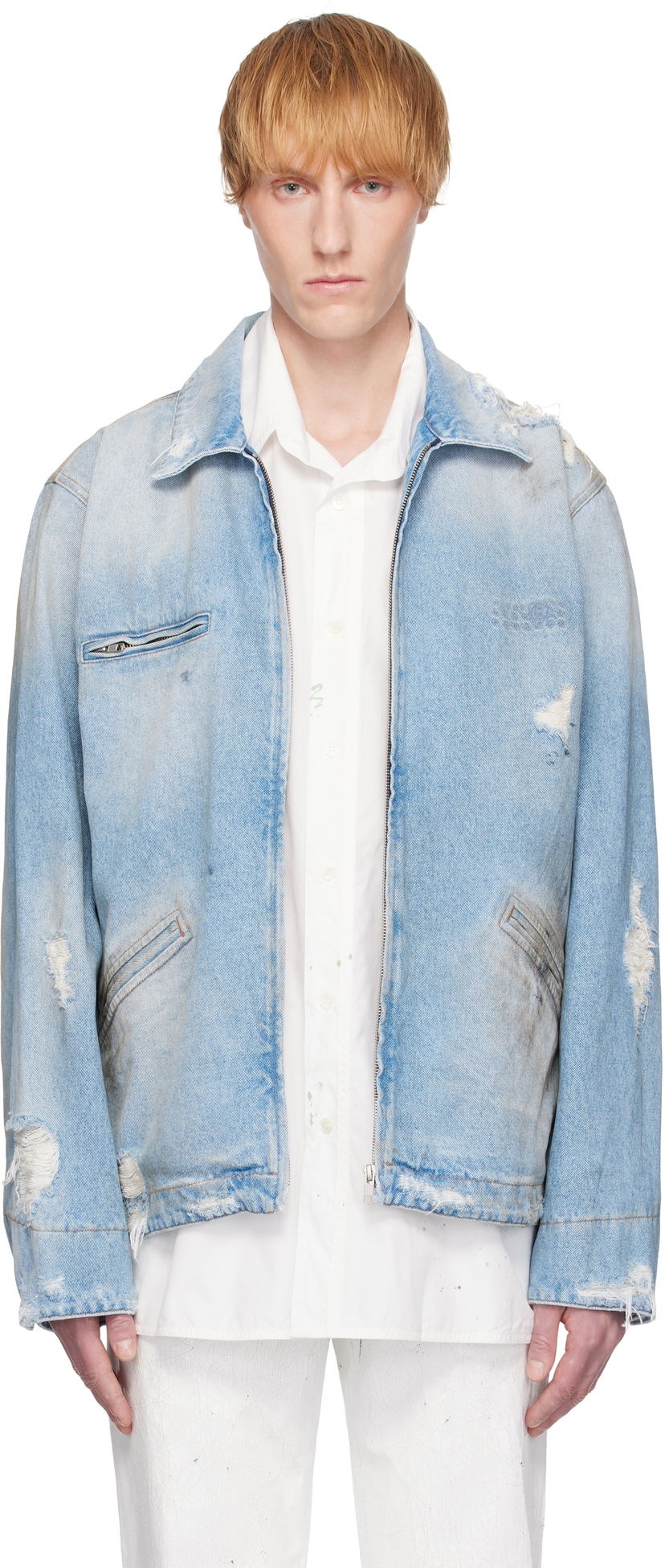 Jakna Maison Margiela MM6 Maison Margiela Distressed Denim Jacket Modra | SH2AM0030 M30018