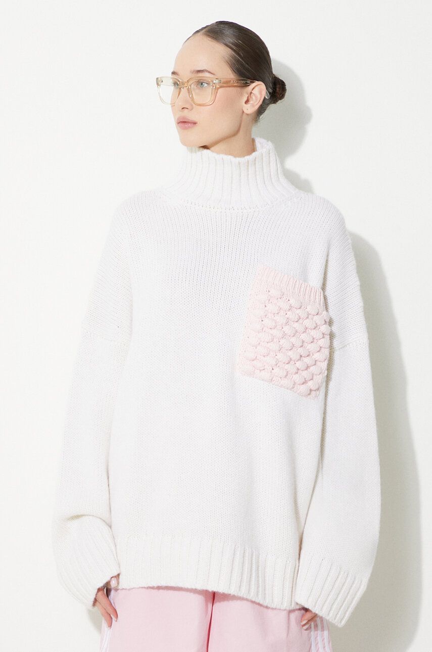 Pleteni pulover JW Anderson Turtleneck Jumper With Textured Patch Pocket Bela | KW1150.YN0144.001, 0