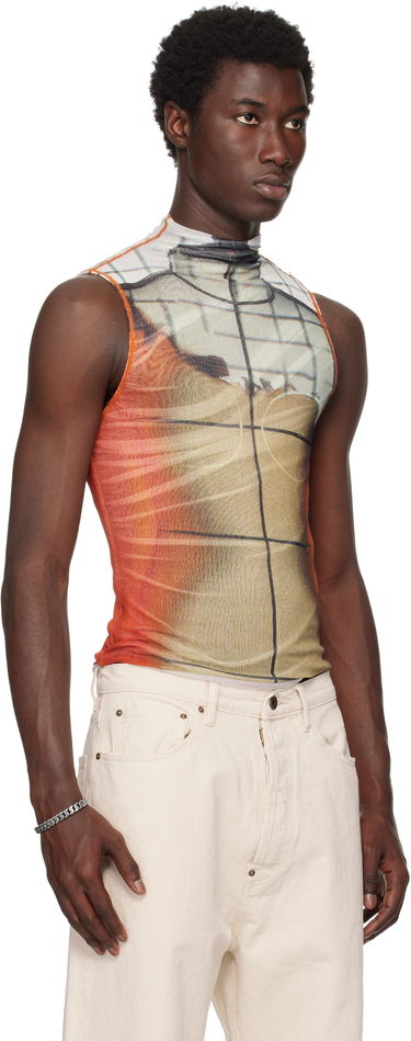 Majica brez rokavov Jean Paul Gaultier Jean Paul Gaultier 'The Fire' Printed Mesh Tank Top Oranžna | 25/03-W-TO307-M003P-150100, 1