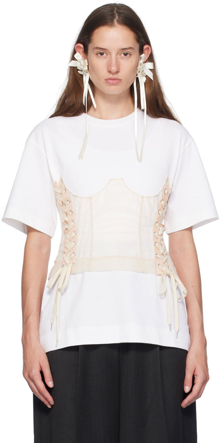 Majica Simone Rocha Simone Rocha Corset Panel Boxy T-Shirt Bela | 5282 0562