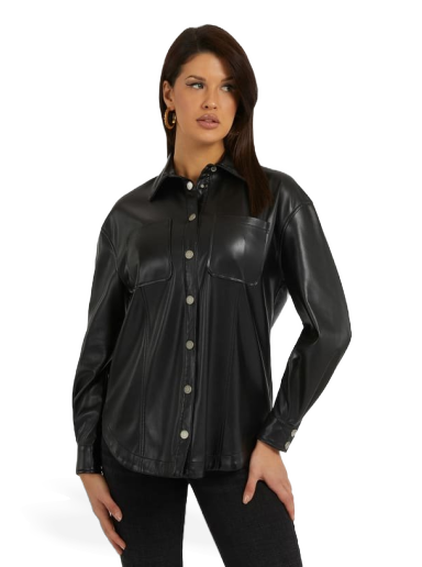 Srajce GUESS Faux Leather Črna | W3YH57WF8Q0