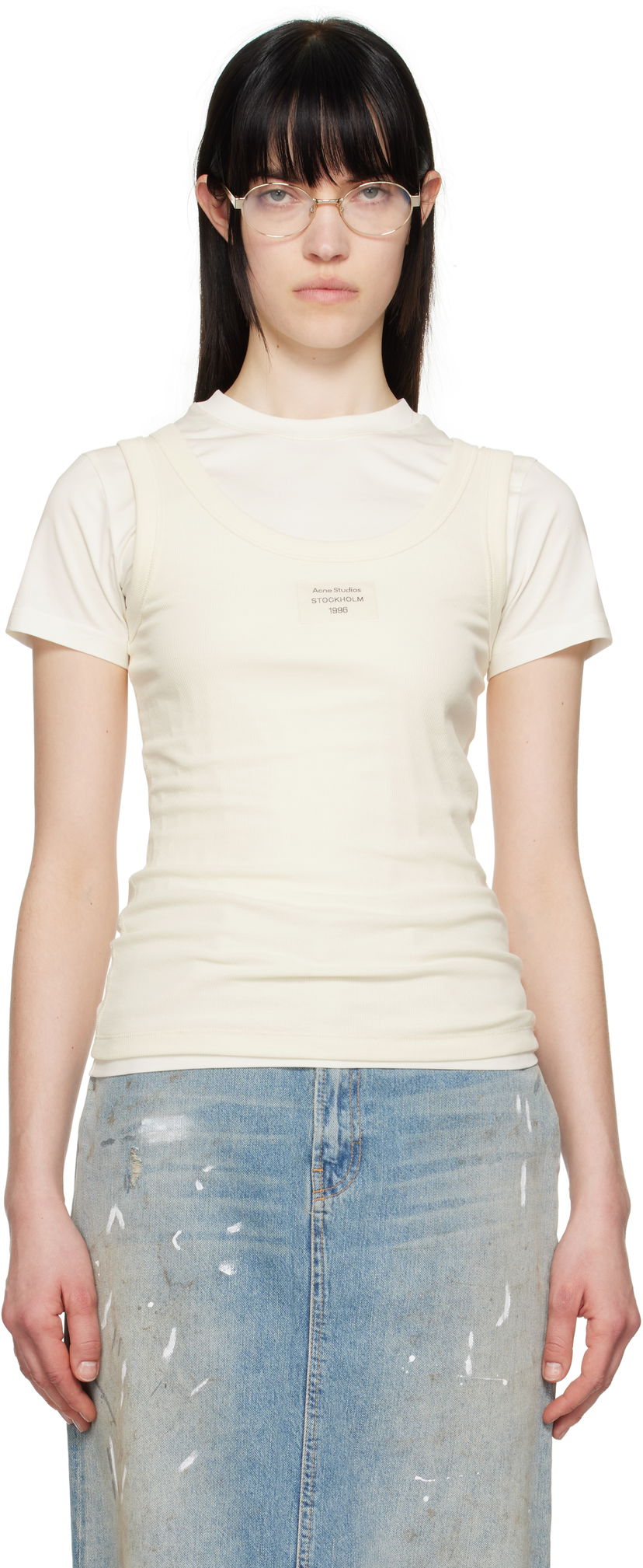 Majica brez rokavov Acne Studios Acne Studios Layered T-Shirt Bež | AL0436-