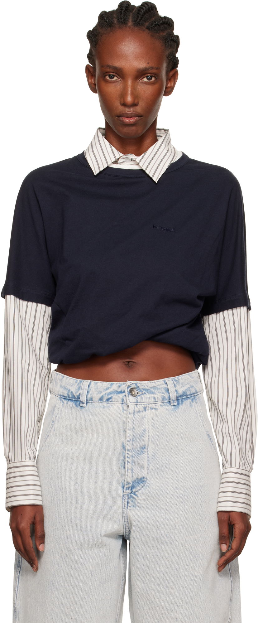 Majica We11done We11done Layered Twist T-Shirt Mornarica | WD-BL2-25-103-W-NV