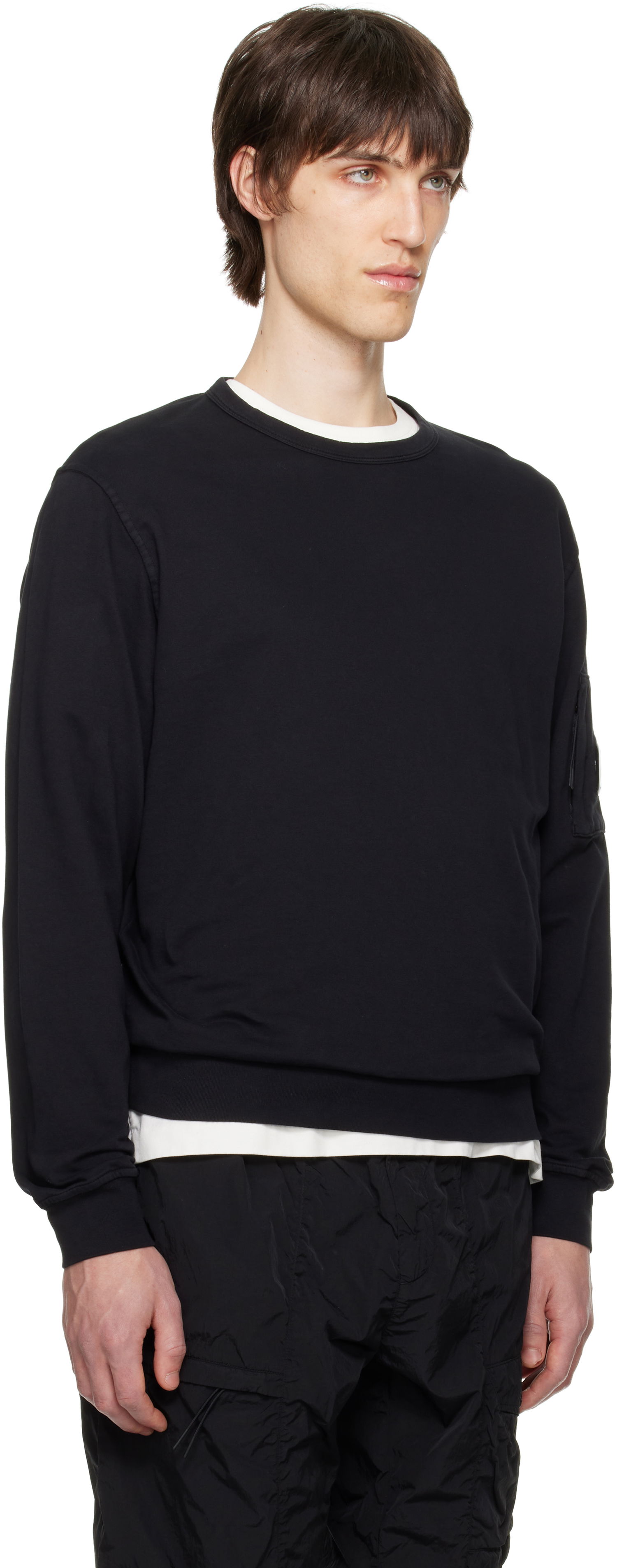 Pleteni pulover C.P. Company C.P. Company Light Fleece Crewneck Sweatshirt Črna | 18CMSS019A-002246G, 1