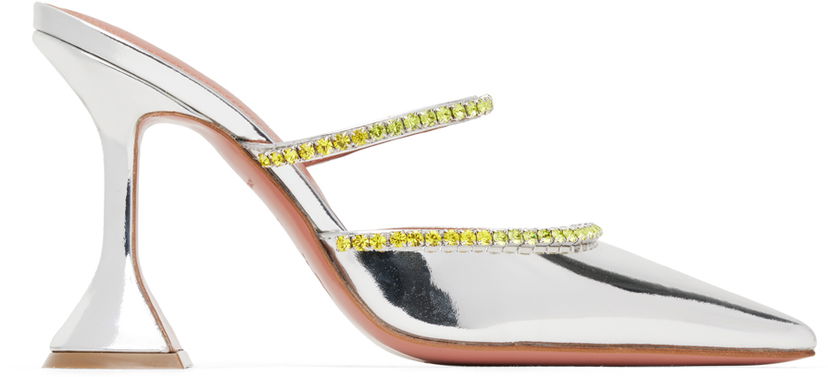 Superge in čevlji Amina Muaddi Metallic Leather Mules With Rhinestone Trim Kovinski | GILDA MULE OMBRE CL MIRROR