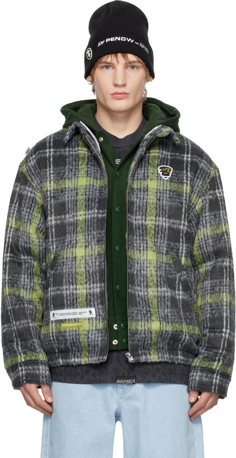 Bomber jakna AAPE by A Bathing Ape AAPE by A Bathing Ape Moonface Logo Check Hooded Jacket Večbarvna | AAPJKM7681XXNGYM