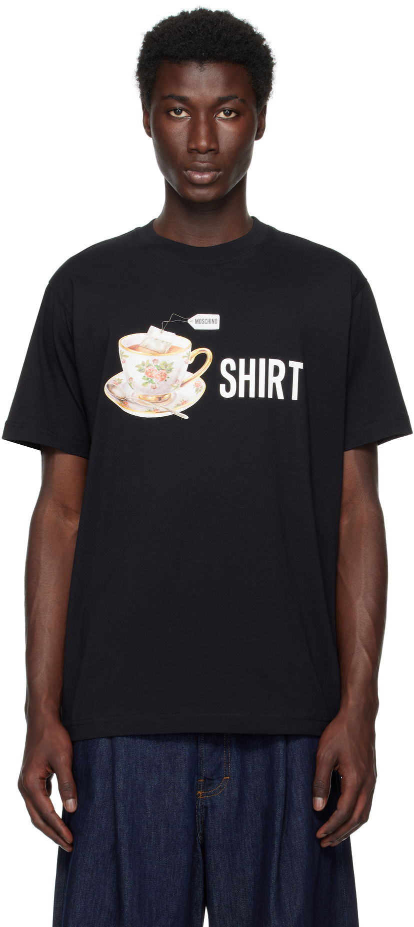 Majica Moschino Moschino Teacup Print Organic Cotton T-Shirt Črna | 252ZZ072852411555