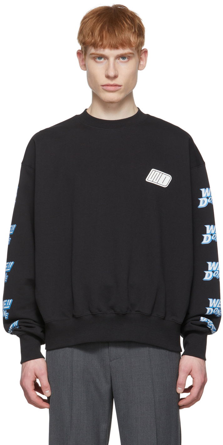 Pleteni pulover We11done We11done Logo-Print Sweatshirt Črna | WD-TS1-22-693-U-BK