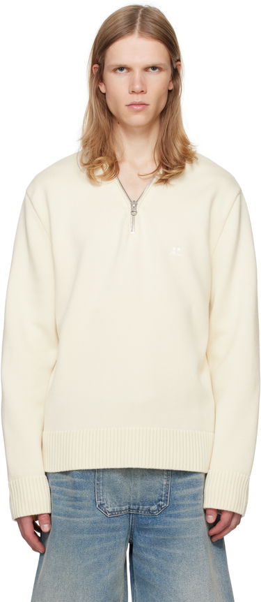 Pleteni pulover Courrèges Zipped Wool Sweater Bela | 324MPU179FI0036, 0