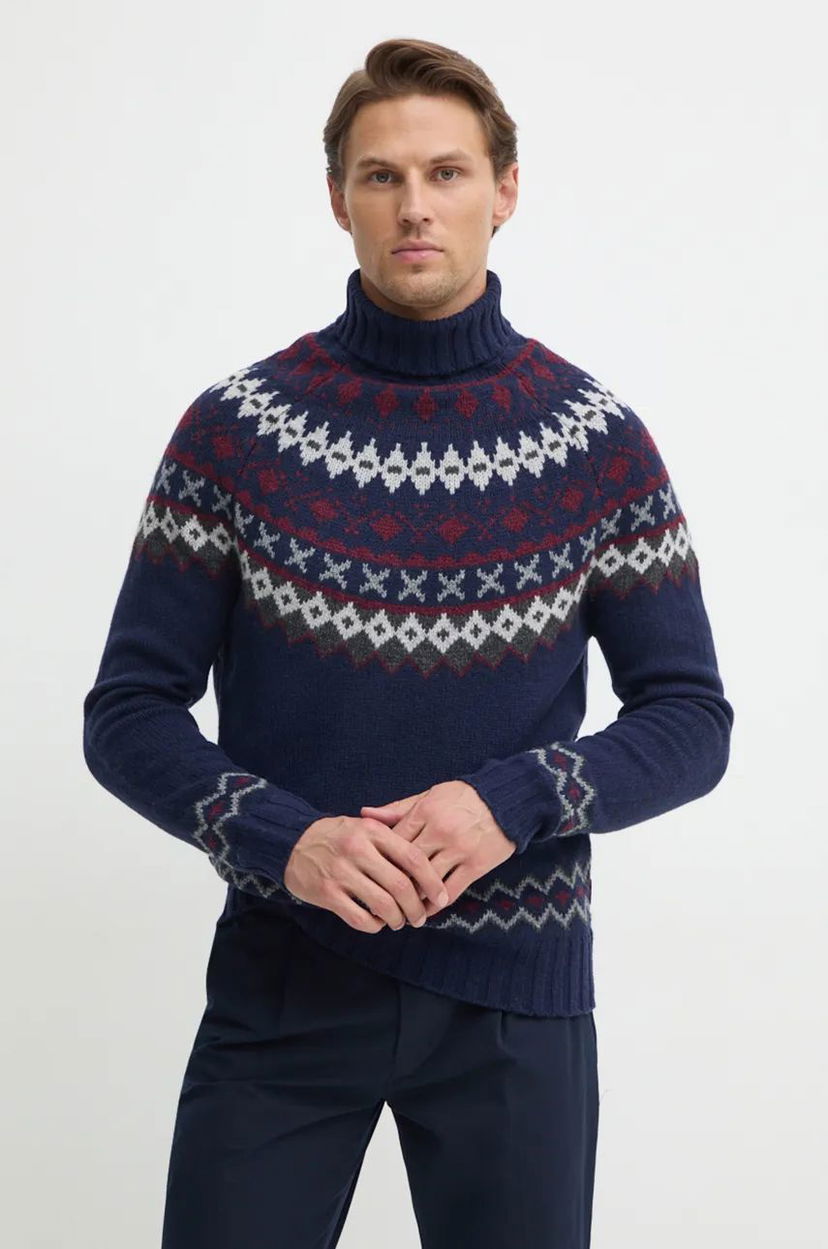 Pleteni pulover Barbour Turtleneck Sweater Modra | MKN1492
