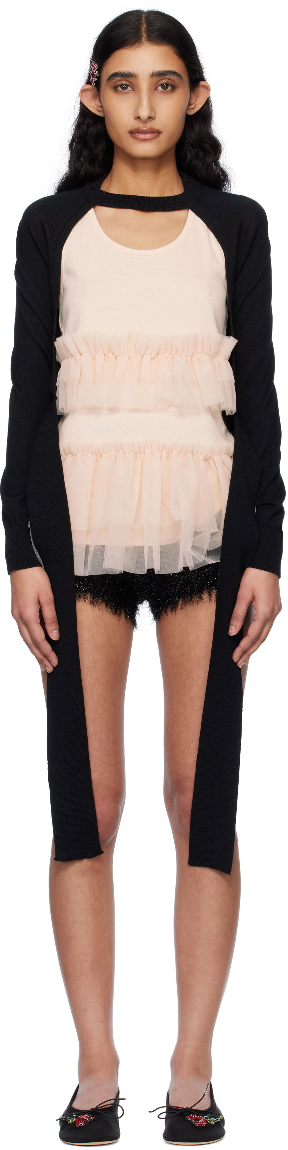 Pleteni pulover Simone Rocha Simone Rocha Cropped Cut-Out Cardigan Črna | KMK20 0647, 0