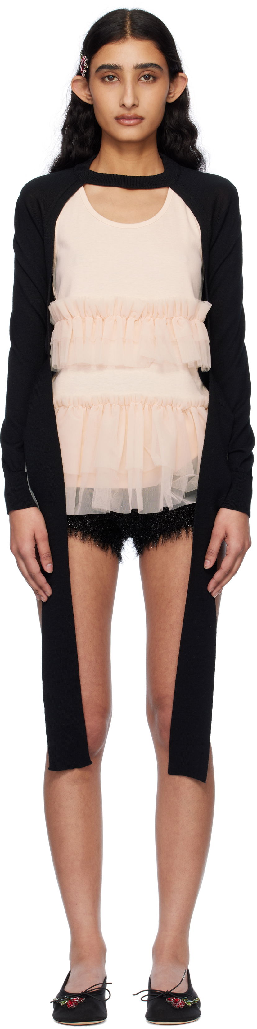 Pleteni pulover Simone Rocha Simone Rocha Cropped Cut-Out Cardigan Črna | KMK20 0647