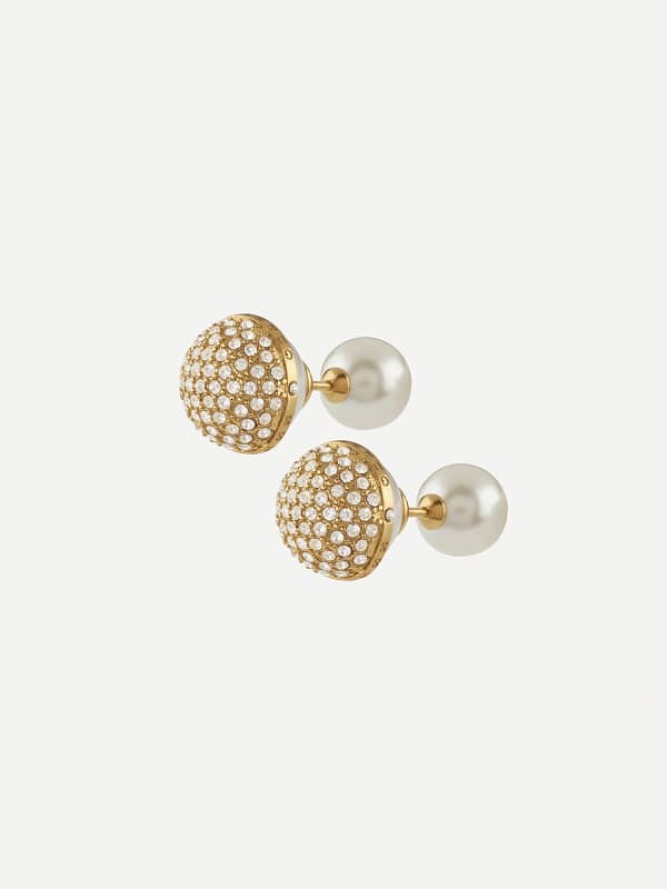 Uhani GUESS Double Sided Pearl Stud Earrings Kovinski | JUBE04446JW