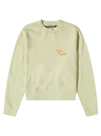 Pleteni pulover Palm Angels Back Spray Palm Embroidered Logo Crewneck Zelena | PMBA026F22FLE0085155