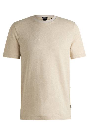 Majica BOSS Regular-Fit Cotton and Linen T-Shirt Bež | 50537488