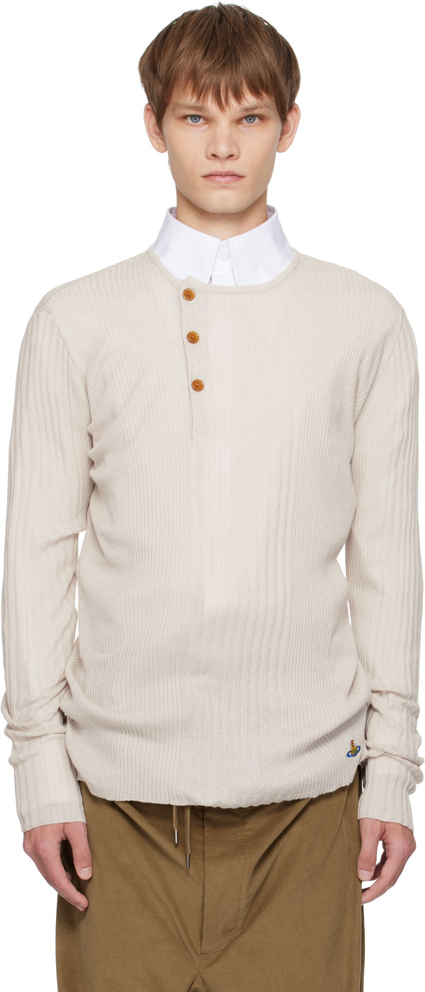 Pleteni pulover Vivienne Westwood Vivienne Westwood Tegan Henley Knit Top Bež | 2701002N-Y003M-