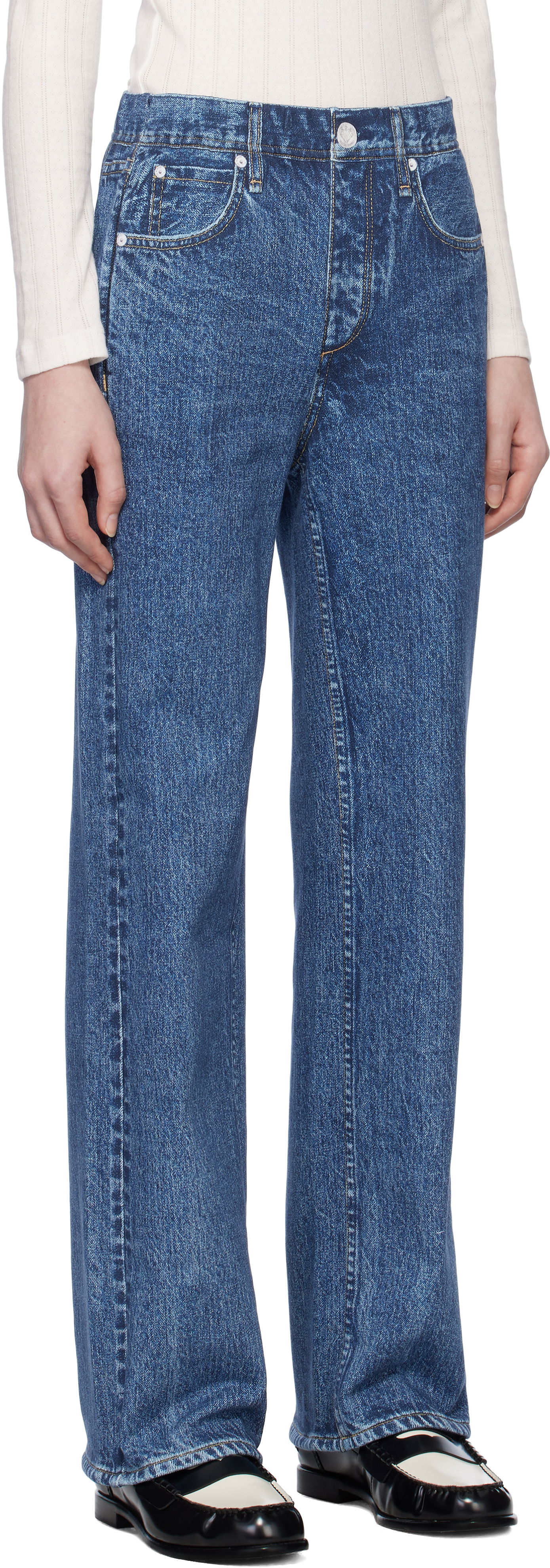 Kavbojke rag & bone Miramar Wide Leg Fleece Lounge Pants Modra | WCW24H70058205, 1