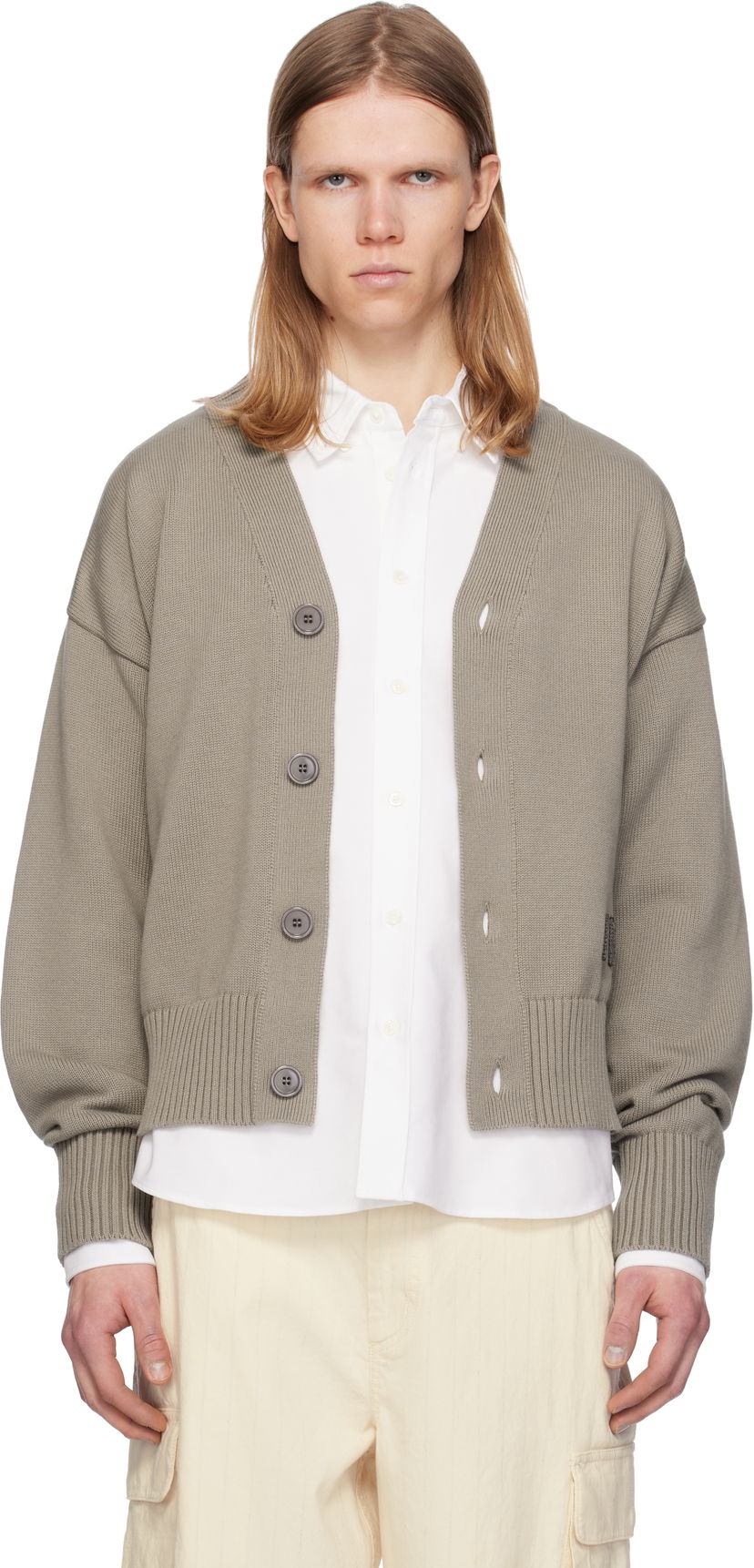 Pleteni pulover AMI AMI Paris Cotton Wool Embroidered Cardigan Zelena | HKC163.KN0063