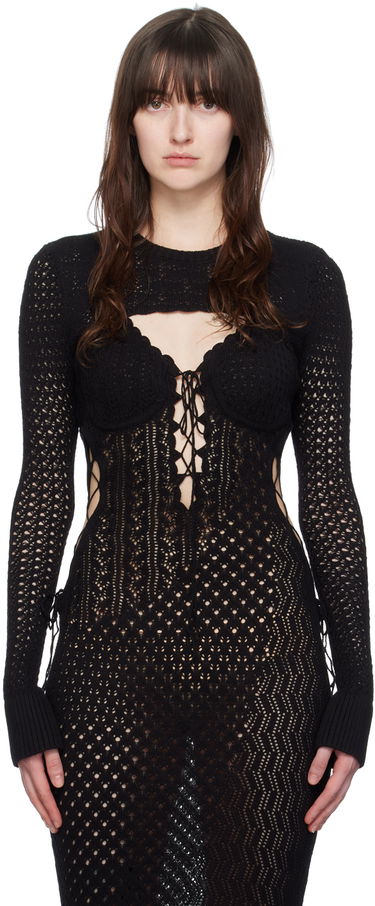 Obleke GUIZIO Guizio Micro Crop Open Knit Sweater Črna | S24710S035, 0