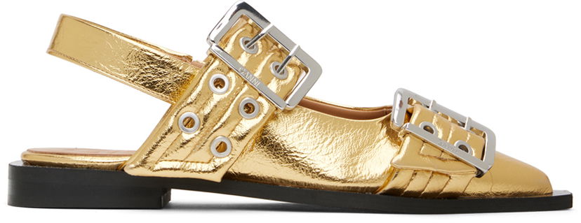 Nega čevljev GANNI GANNI Buckle Ballerina Flats Kovinski | S2861