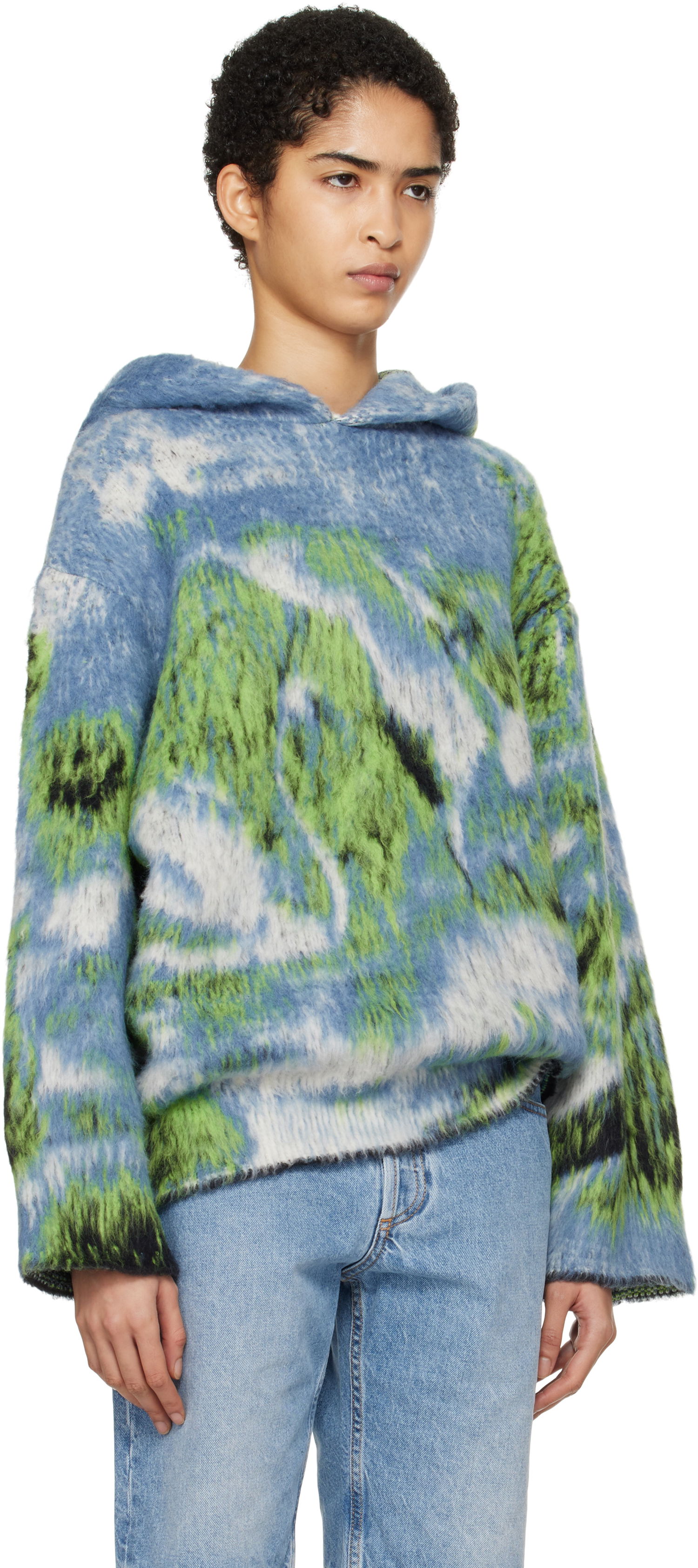 Pulover The Attico Attico Swan Print Knit Hoodie Večbarvna | 250WCK00114 MIX015AA, 1