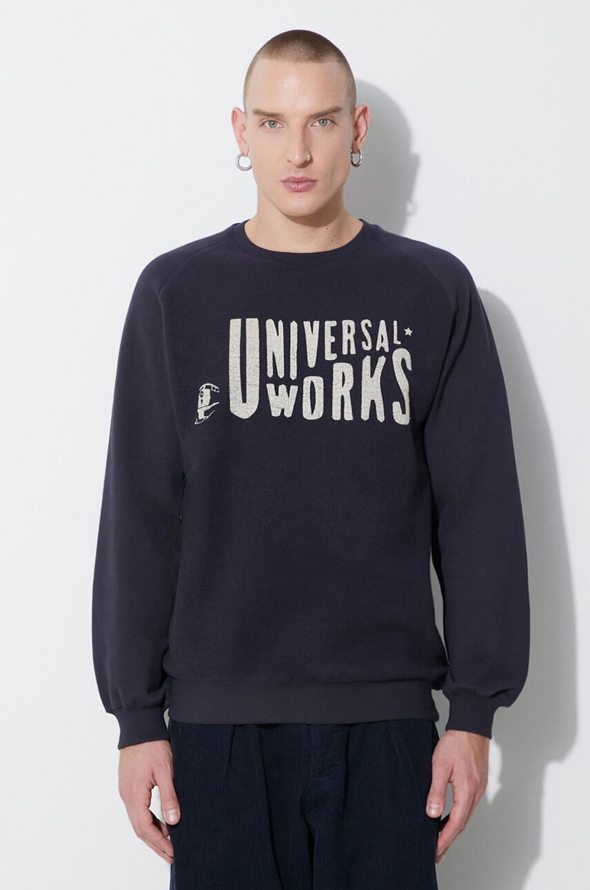 Pulover Universal Works Universal Works Mystery Train Print Sweatshirt Mornarica | 29183