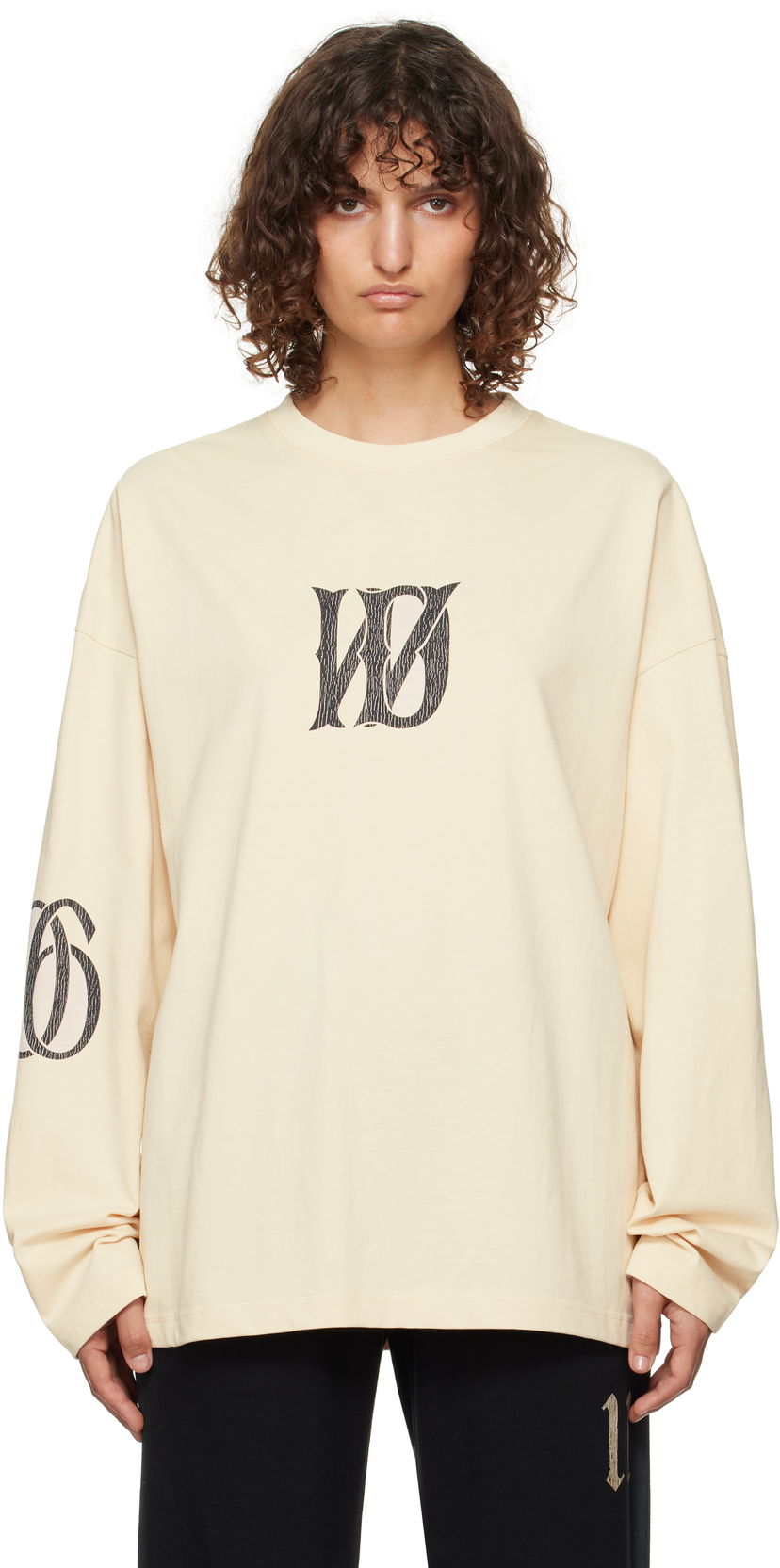 Majica We11done Letter Logo Print Long-Sleeved T-Shirt Bež | WD-TT3-24-746-U-BG