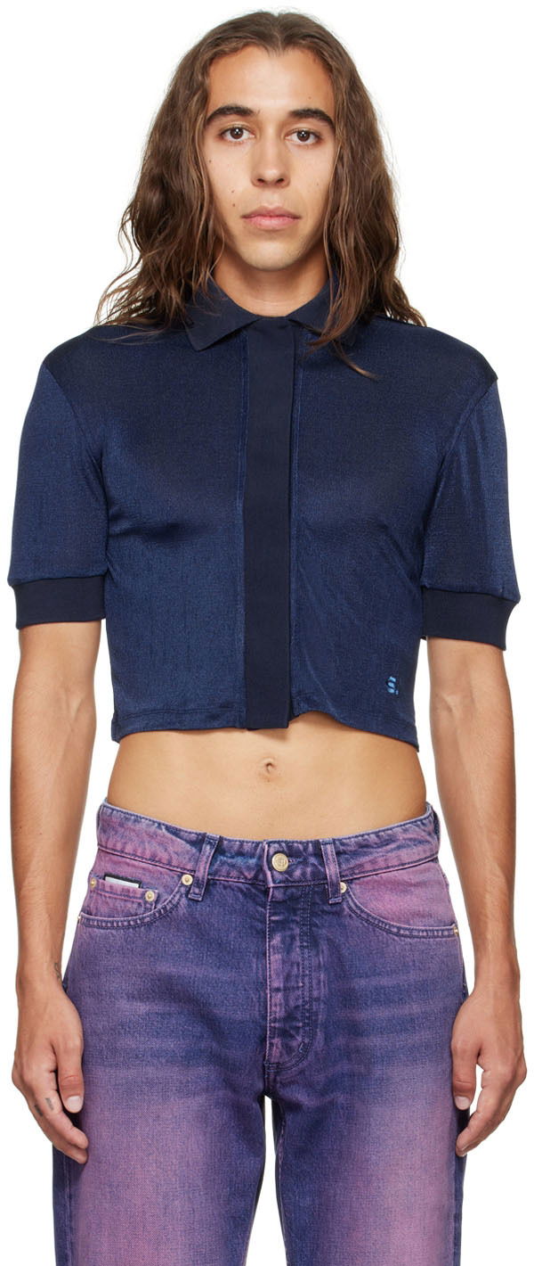 Polo majica Eytys Cropped Button-Up Polo Shirt Modra | A055002