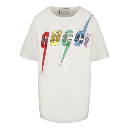 Majica Gucci Sequins Lightning Short Sleeve T-Shirt Bela | 539081-XJA2H-7136