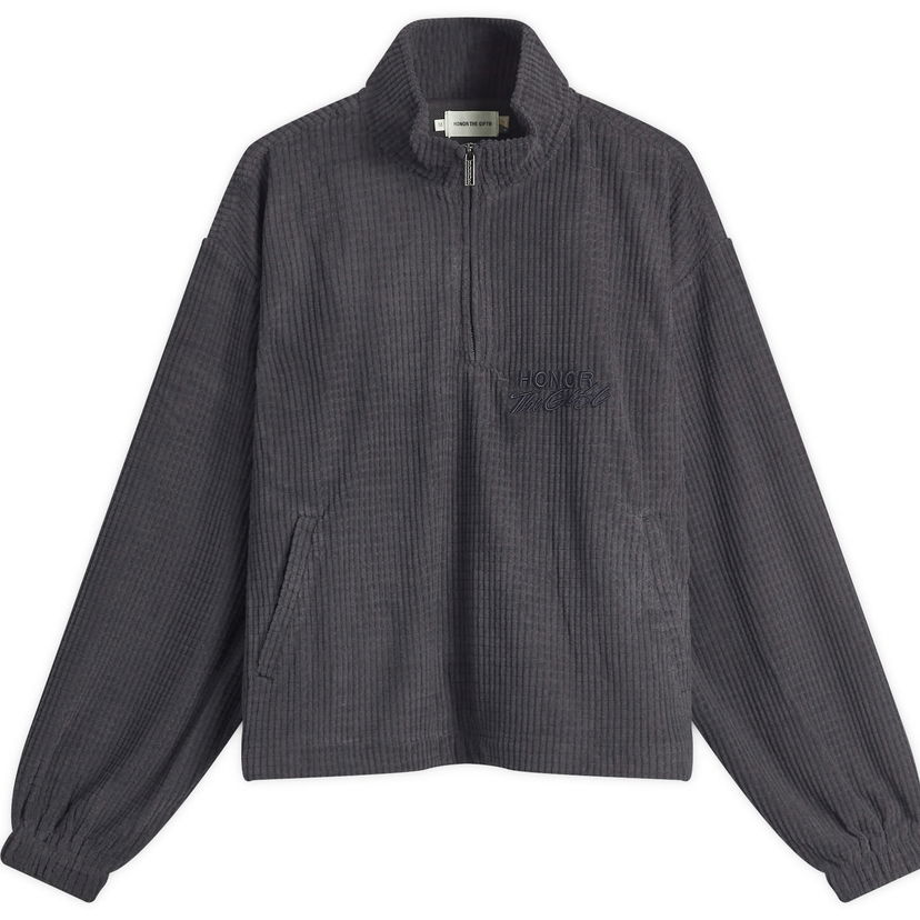 Pleteni pulover Honor The Gift Honor The Gift Textured Knit Half Zip Sweatshirt Siva | HTG250162-BLK