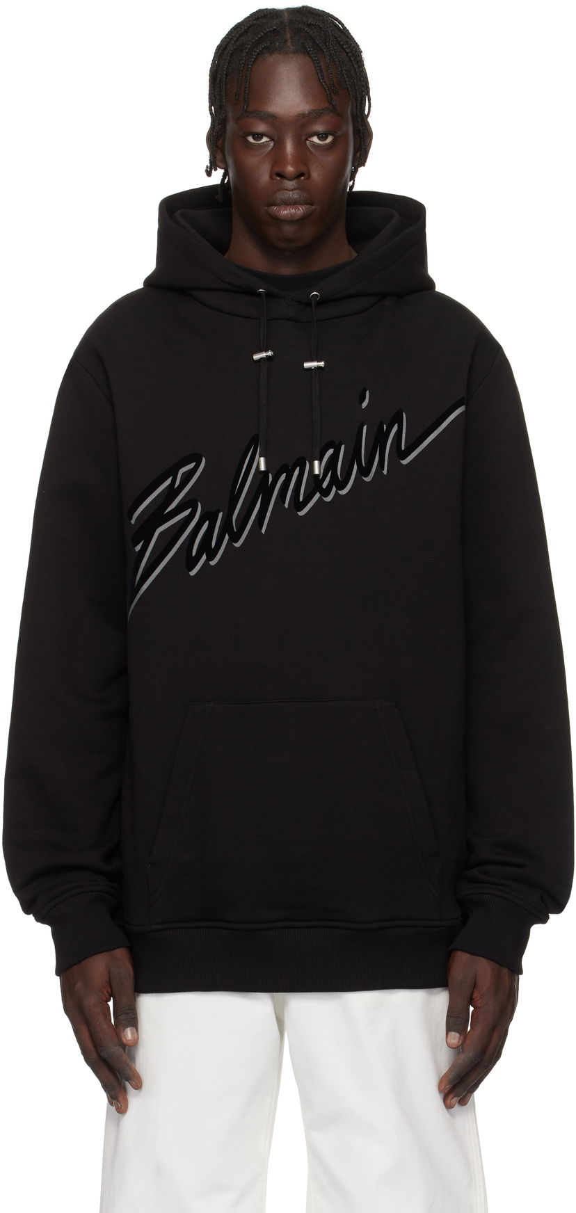 Pulover Balmain Balmain Flocked Letter Hoodie Črna | EH1JT047BC86