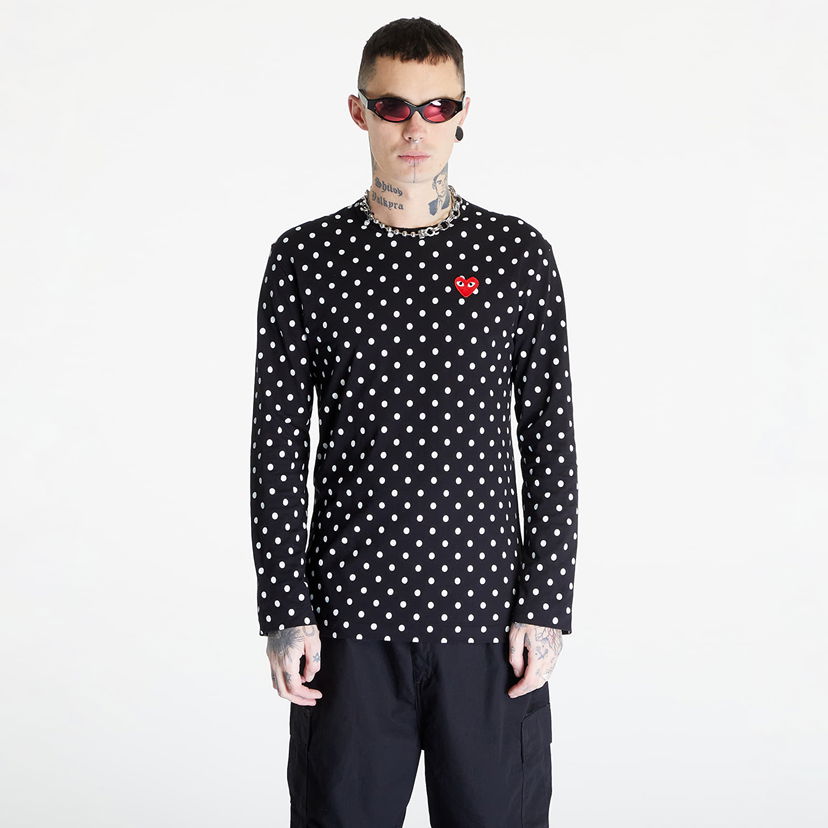 Majica Comme des Garçons PLAY Heart Logo Long Sleeve Tee UNISEX Črna | AZT166 black