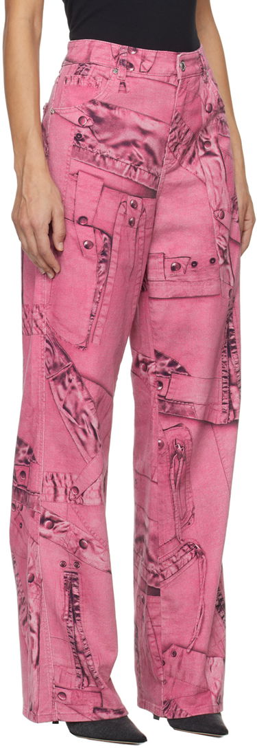 Kavbojke Blumarine Blumarine Trompe L'œil Print Wide-Leg Jeans Roza | P422J128A, 1