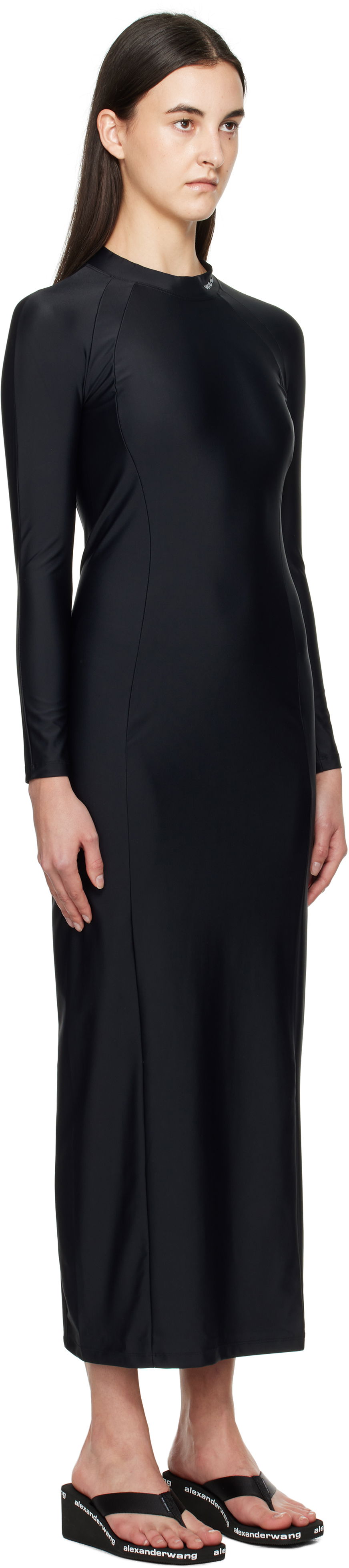 Obleke Alexander Wang Alexander Wang Rashguard Long Sleeve Maxi Dress Črna | 4CC1256293, 1