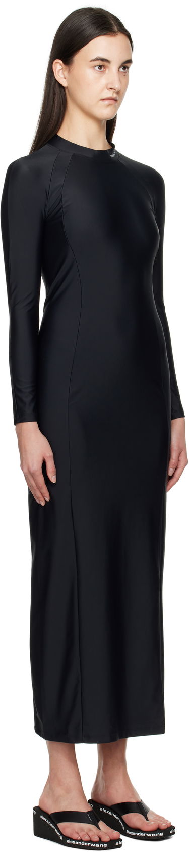 Obleke Alexander Wang Alexander Wang Rashguard Long Sleeve Maxi Dress Črna | 4CC1256293, 1