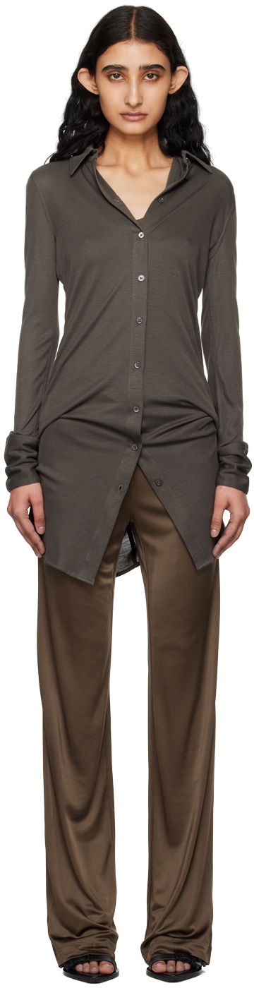 Srajce Helmut Lang Helmut Lang Ribbed Shirt Dress Rjava | O04HW611