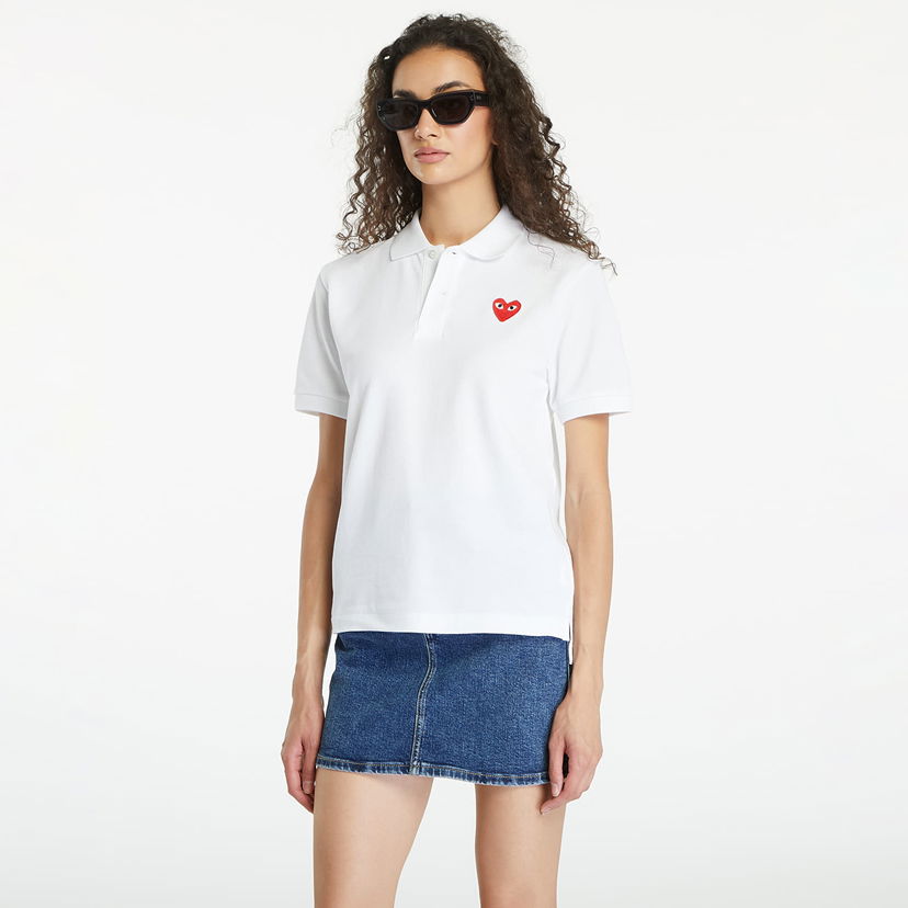Majica Comme des Garçons PLAY Emblem Knit Short Sleeve Tee UNISEX White Bela | AX-T006 WHITE