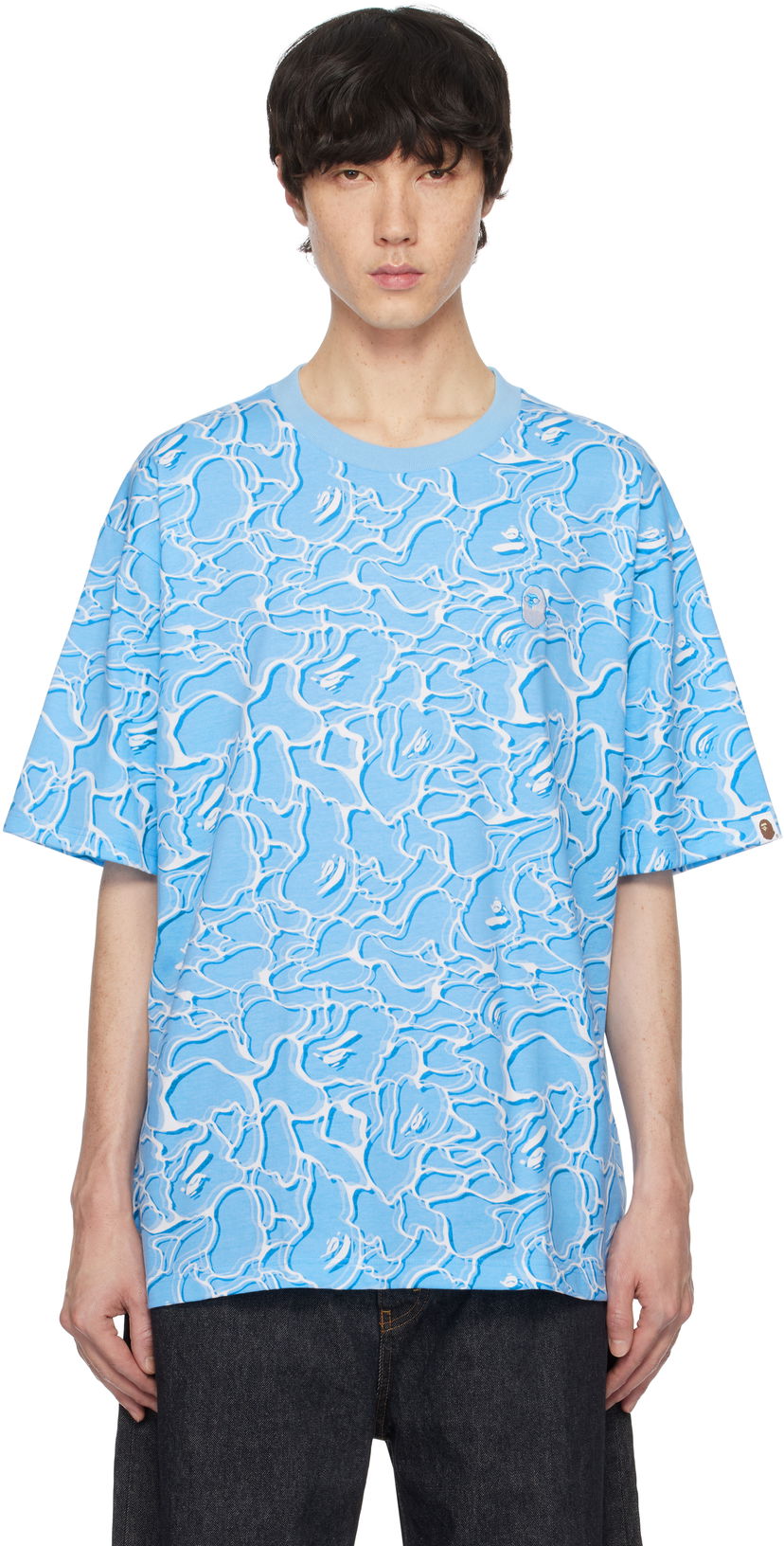 Majica BAPE ABC Sea Surface Camo Relaxed Fit T-Shirt Modra | 001CSK701002F