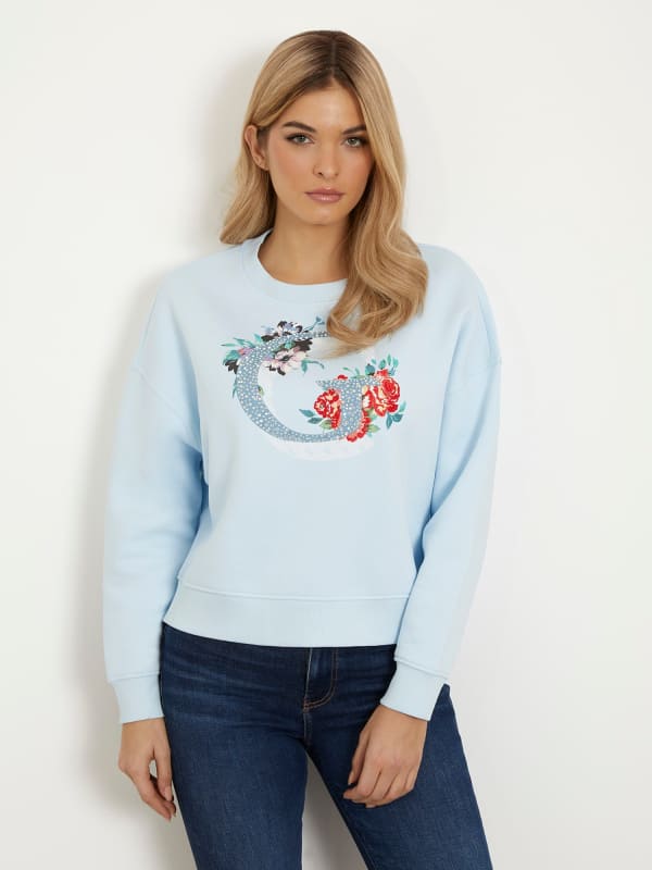 Pulover GUESS Front Logo Sweatshirt Modra | W4RQ11K9Z21