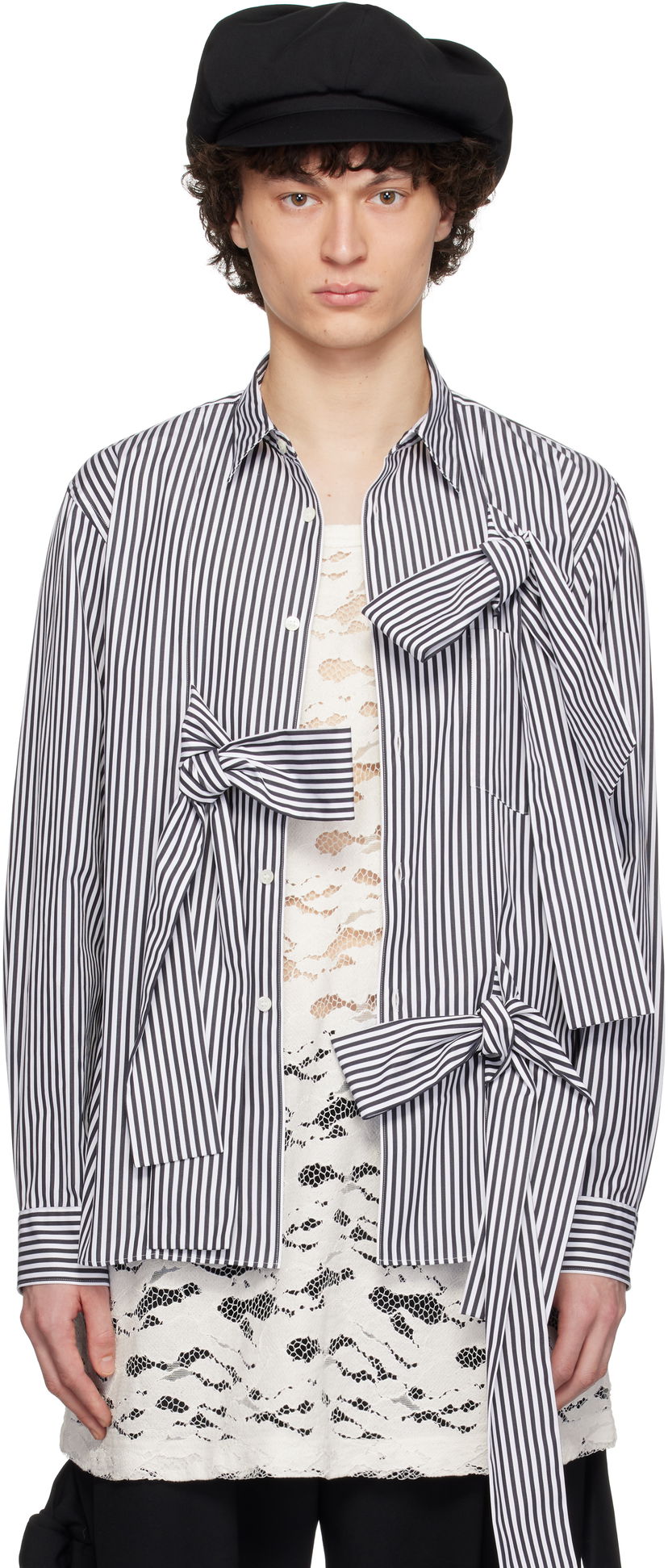Srajce Comme des Garçons Homme Plus Broad Stripe Tie Shirt Mornarica | PO-B018-051