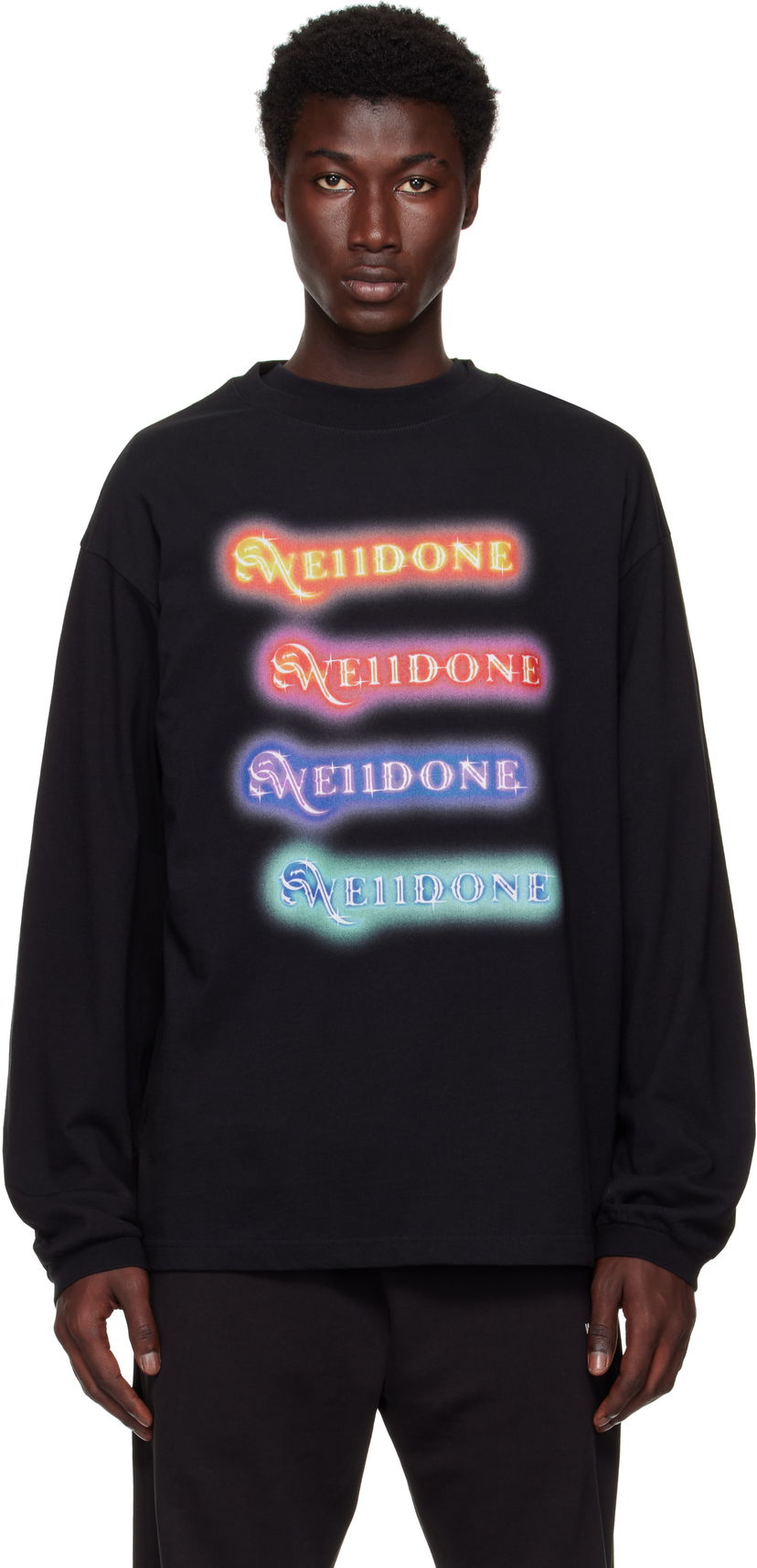 Majica We11done We11done Neon Logo Long Sleeve T-Shirt Črna | WD-TT2-25-754-U-BK