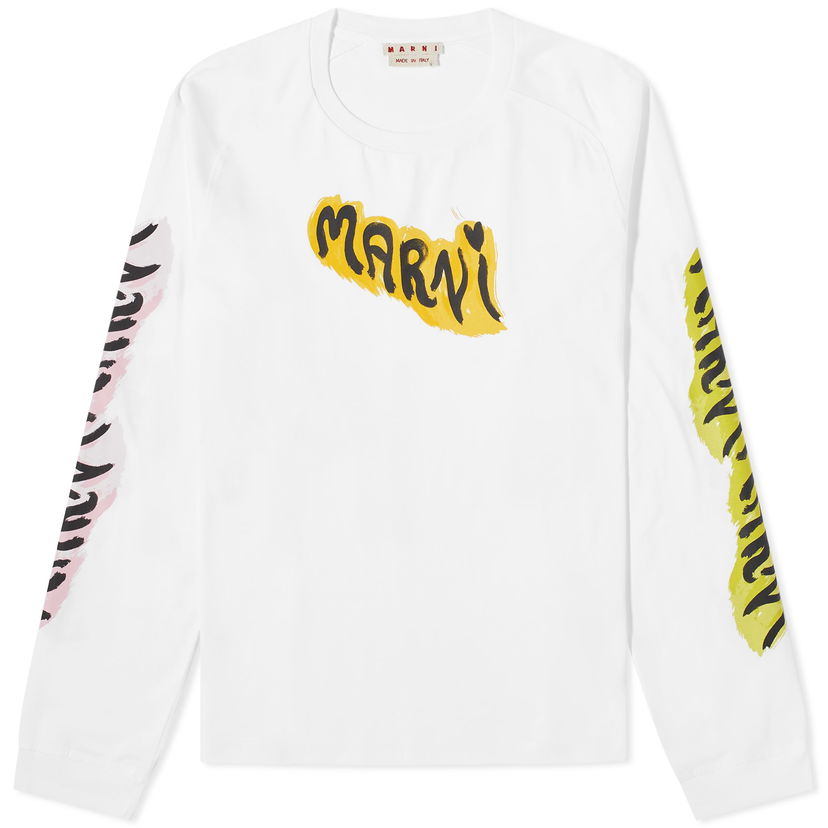 Majica Marni Marni Long Sleeve Graffiti Logo Tee Bela | HUMU0274P0-USCV52-GLW01