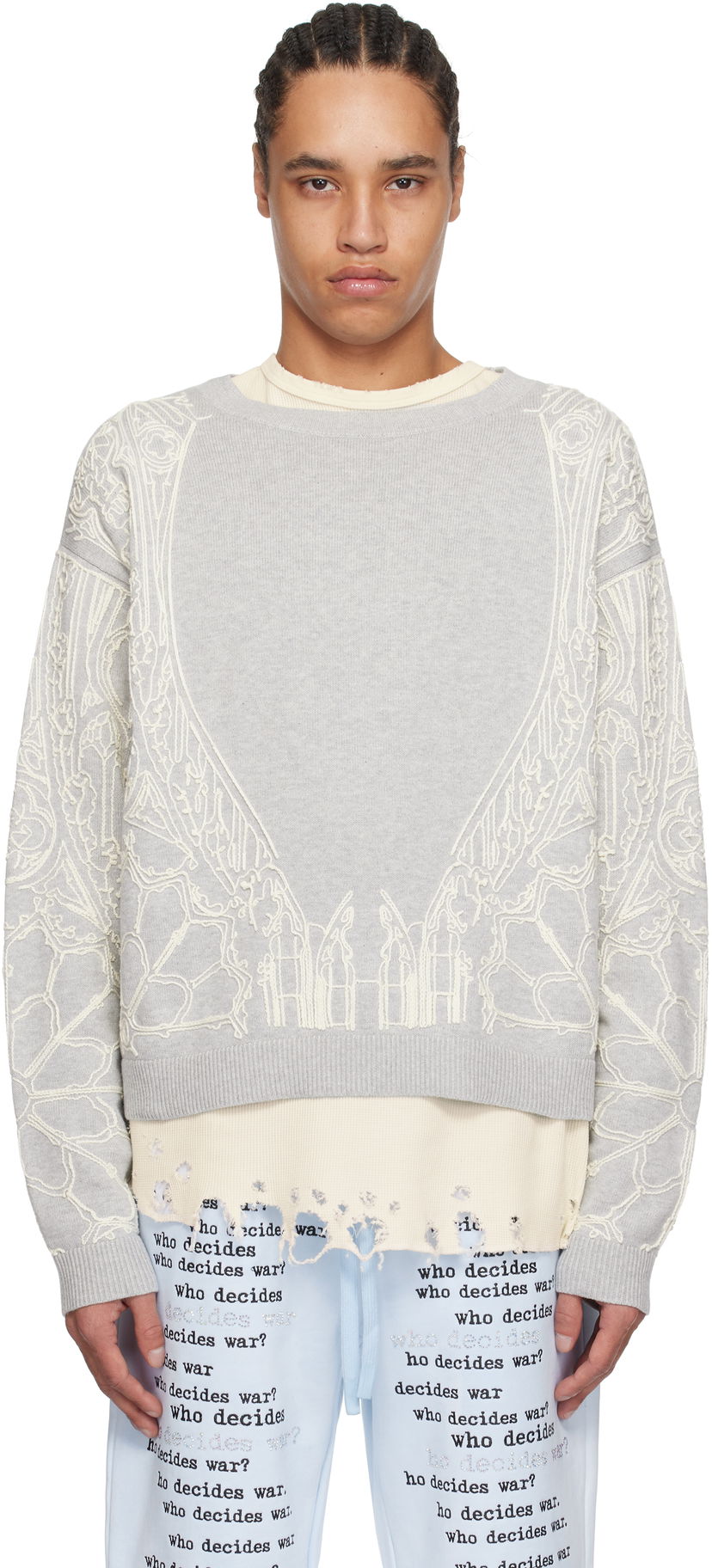 Pleteni pulover Who Decides War Who Decides War Notre Dame Sweater Siva | 1110440021SS25
