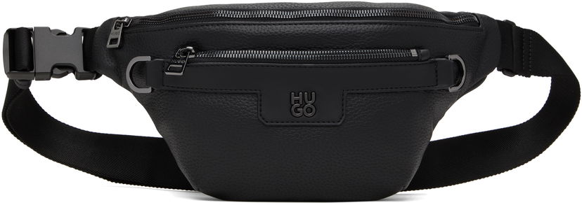 Torbice za okoli pasu BOSS Stacked Logo Faux-Leather Belt Bag Črna | 50529463