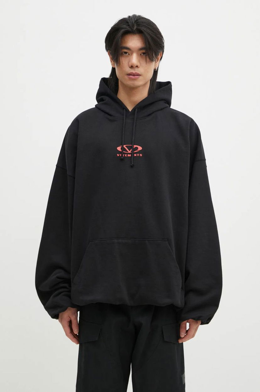 Pulover VETEMENTS Oval Logo Cropped Boxy Hoodie Črna | UA66HD600BR