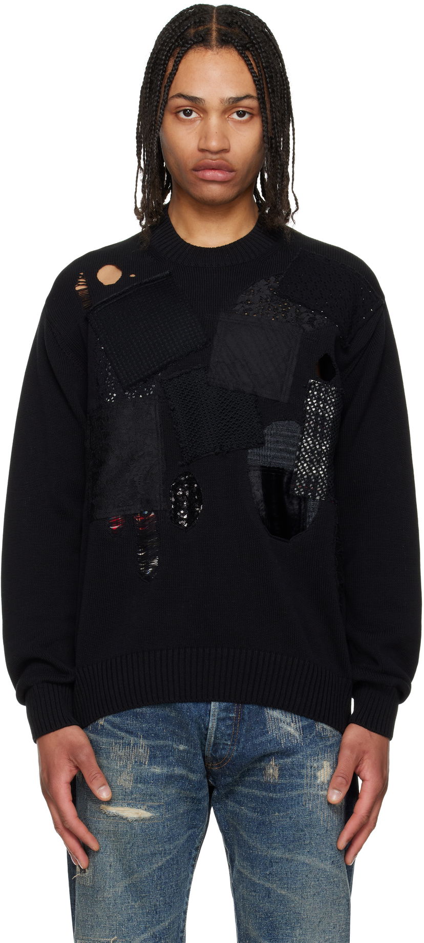 Pleteni pulover Junya Watanabe Junya Watanabe Patchwork Knit Sweater Črna | WO-N006-051