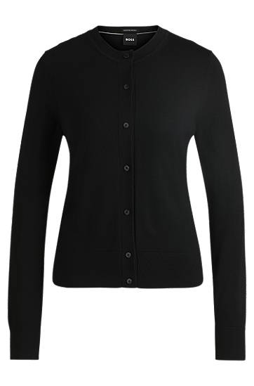 Pleteni pulover BOSS Merino Wool Button Cardigan Črna | 50492552
